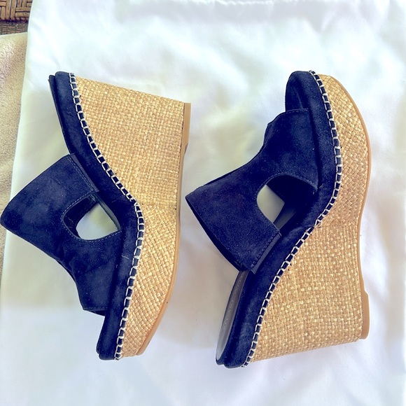 Stuart Weitzman Ponte Cutout Espadrille Platform Wedge Slides Navy Blue 8.5 - Picture 4 of 12